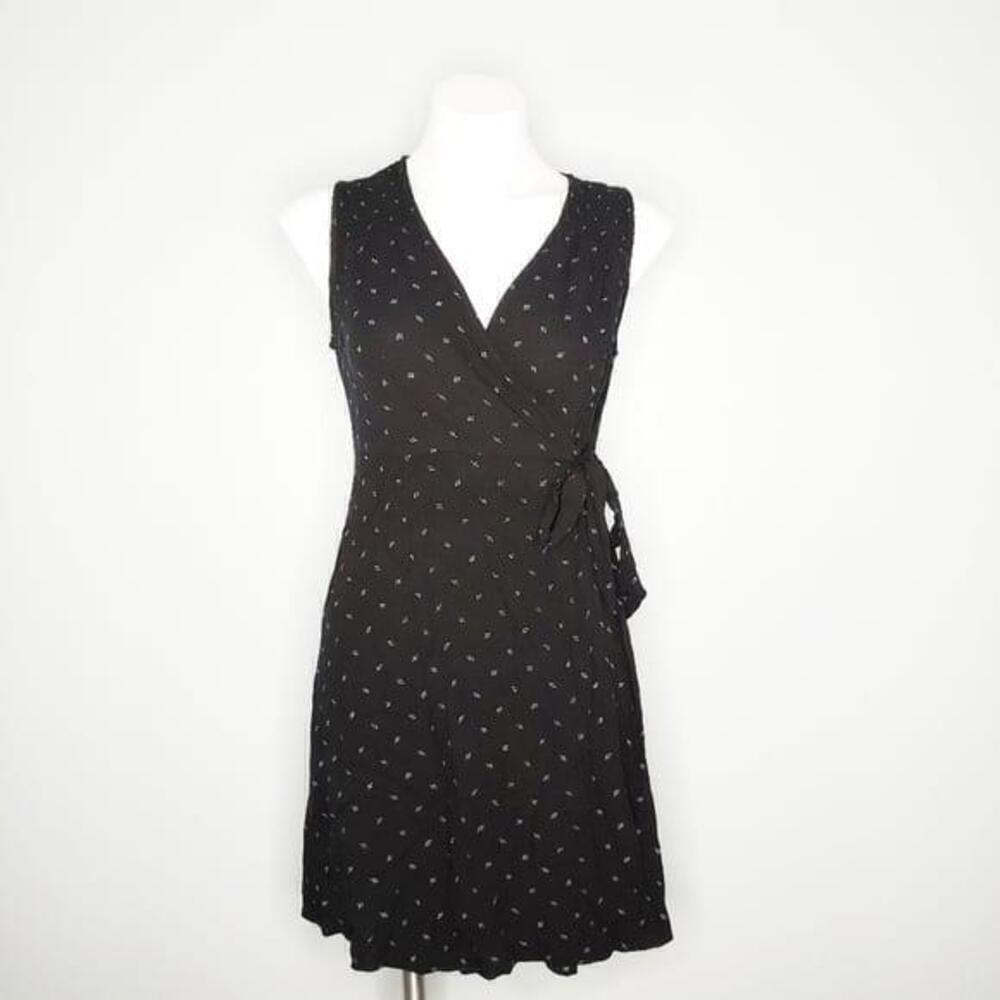 Universal Thread Black Ditsy Diamond Sleeveless Wrap Dress 90s Grunge Medium - Picture 1 of 3